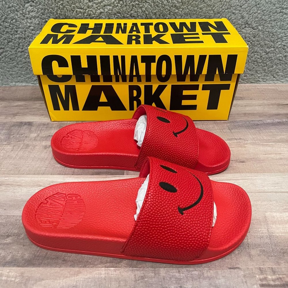 CTM Slides Sandals Big Kids Black Red Sz 5 Smiley SHIPS ASAP NEW IN BOX Summer